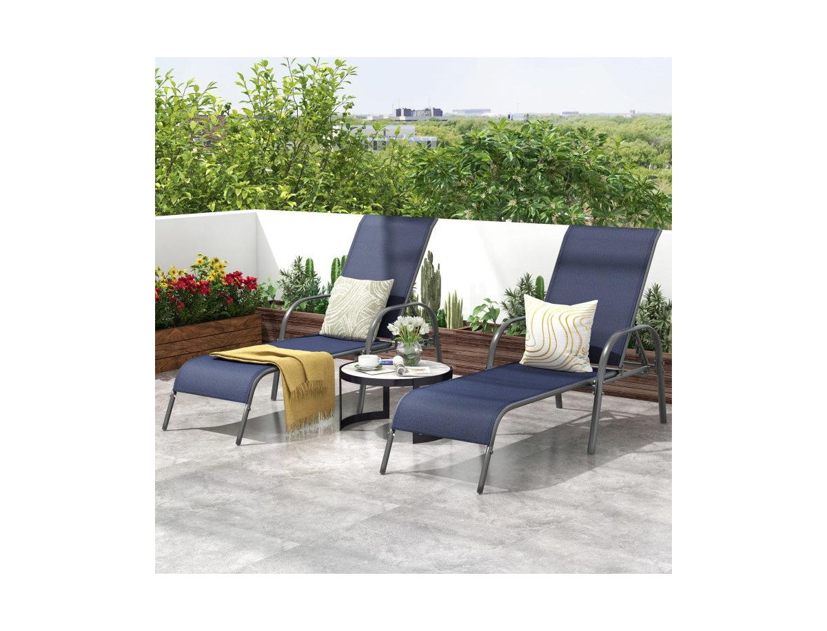 Lucky One 2 Pack Adjustable Patio Chaise Lounge Chairs with Armrests Fabric Outdoor Recliners