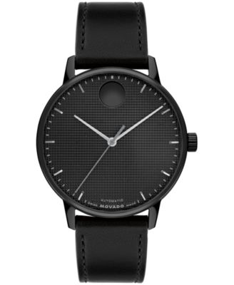 Men's Movado Face Automatic Black Leather Watch 39mm