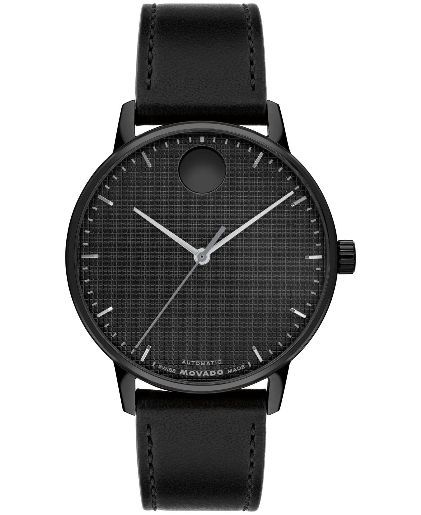 Мужские часы Movado Face Automatic Black Leather Watch 39mm — фото 1
