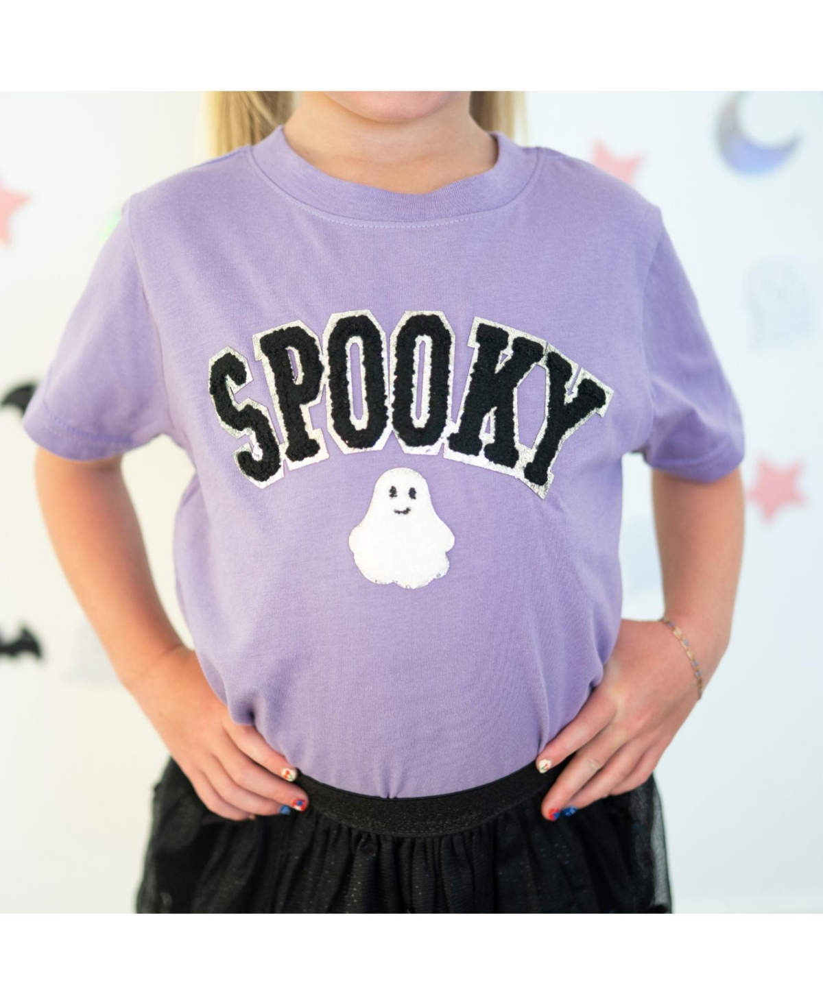 Sweet Wink Little Girls Spooky Ghost Patch Halloween Short Sleeve T-Shirt