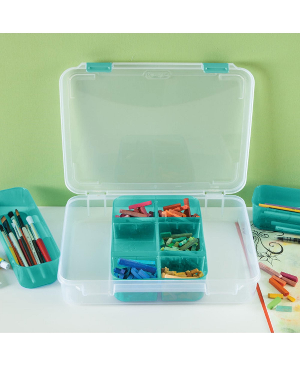 Sterilite Divided Case Stackable Plastic Small Storage Lidded Container, 12 Pack