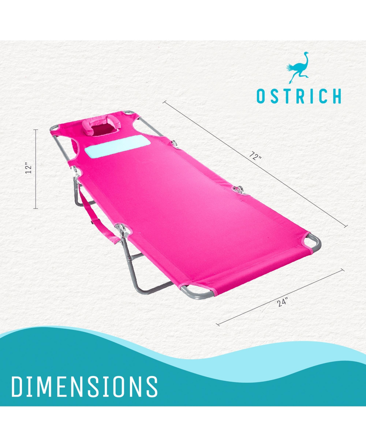 Ostrich Comfort Lounger Poolside Chair and Chaise Sunbathing Beach Chair, Pink