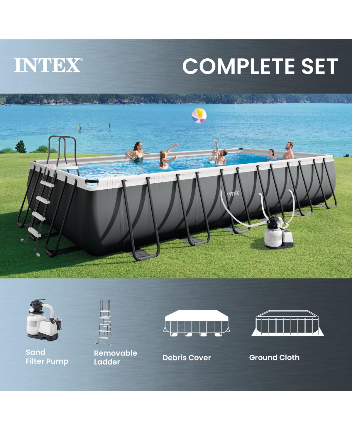 Intex Ultra Xtr Frame Swimming Pool and Pump, Robot Vacuum w/Pool Maintenance Kit