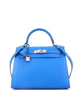Pre-Owned Hermes Kelly 28 Handbag Blue Epsom with Palladium Hardware