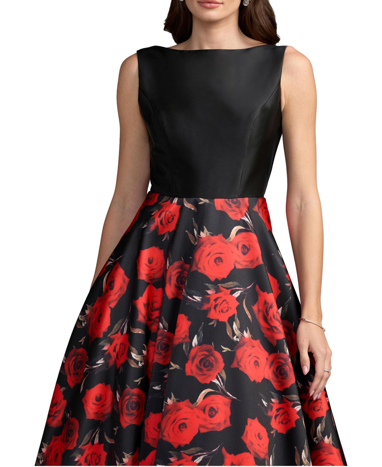 Women's Floral-Print Bateau Open-Back Ball Gown