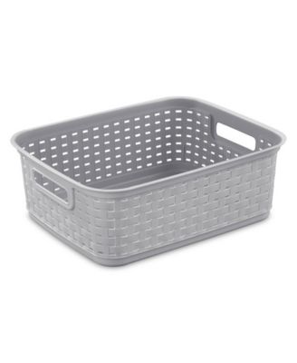 Short Weave Wicker Pattern Storage Container Basket, Gray (18 Pack)