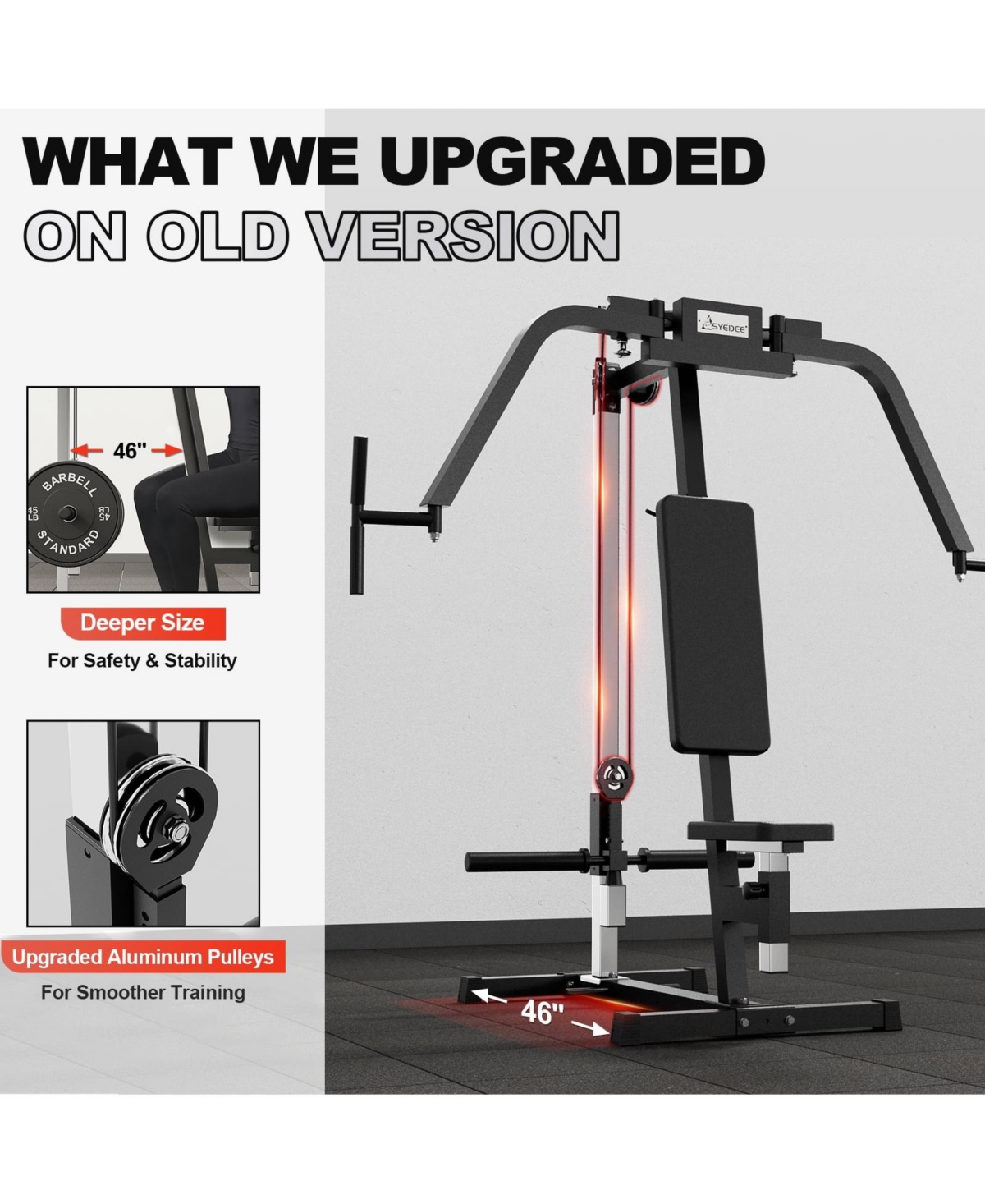 Syedee Chest Fly and Reverse Delt Machine, Plate-Loaded Pec Deck, 400 Lbs Upper Body Specialty Machine, 4-Level Seat, 2:1 Ratio, Aluminum Pulleys