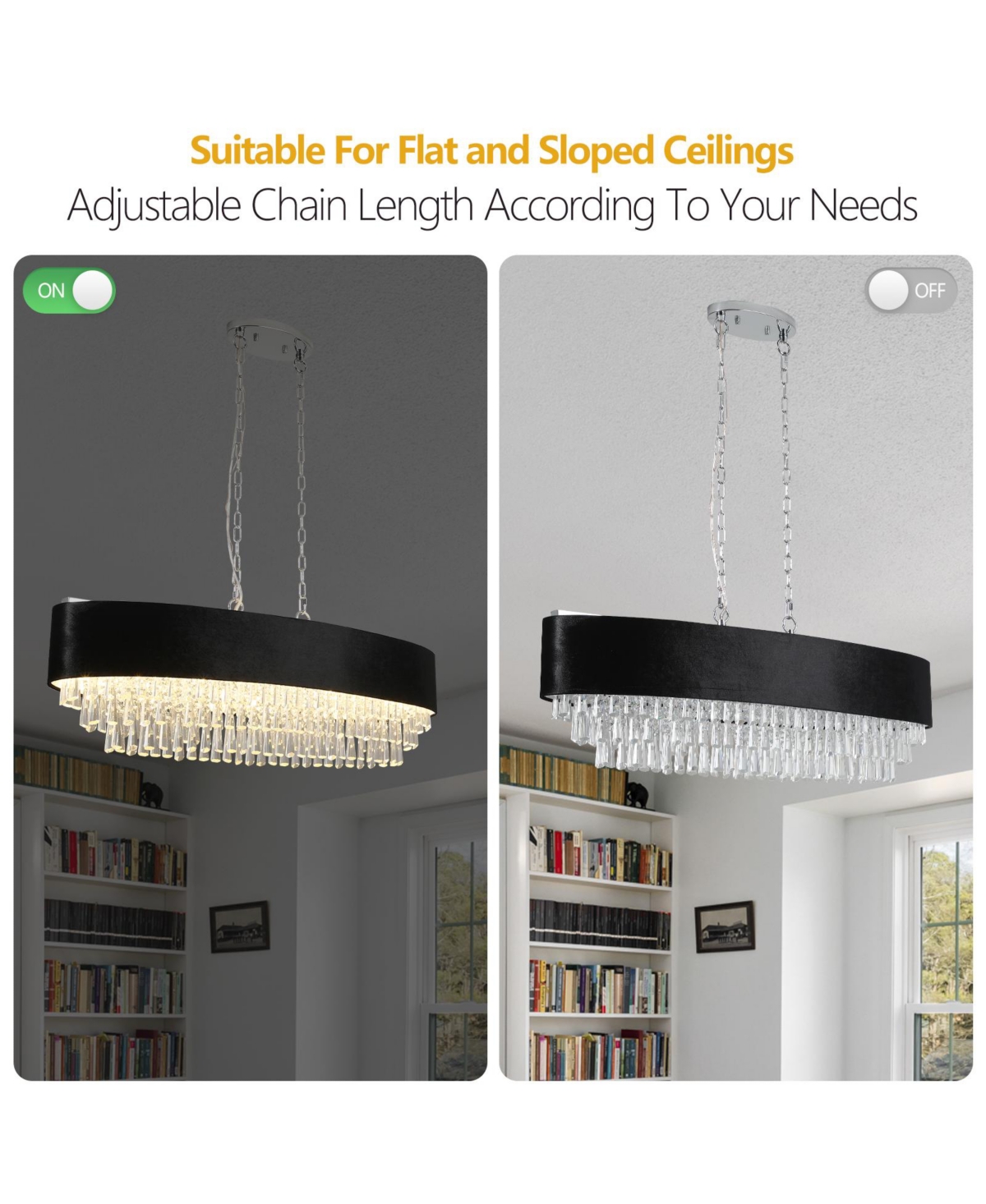 Clihome 39" Modern Crystal Chandelier with Imitation Velvet Anti-Glare Shade (Bulb Not Included)