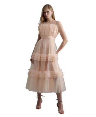 Women's Square Neck Tiered Tulle Midi Dress