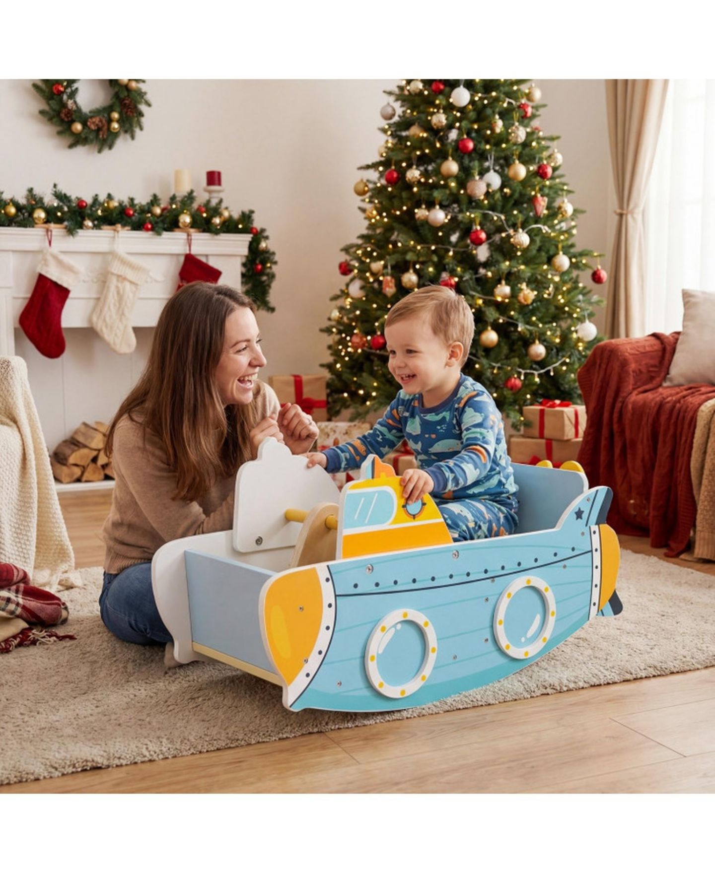 Детская игрушка SUGIFT Wooden Rocking Climber with Rotating Propeller, 45 lb Capacity, Ages 1+, цвет: Синий — фото 9