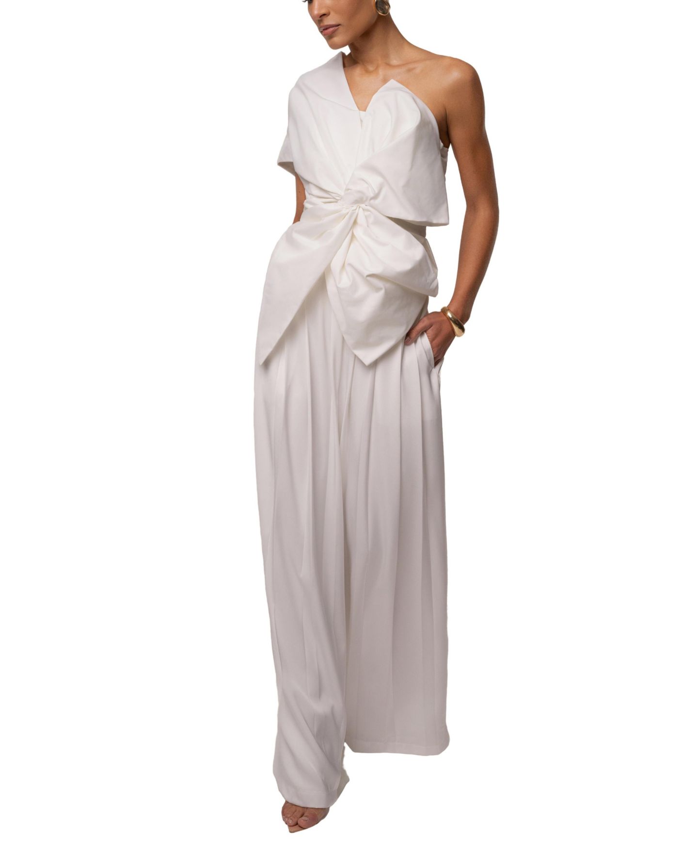Женские брюки JLUXLABEL Clara Wide Leg Pleated Trousers, цвет: Слоновая кость — фото 7