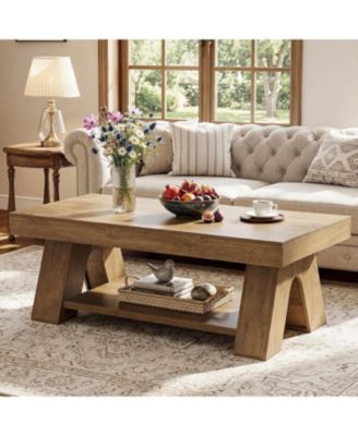 55.1" Farmhouse Coffee Table with Storage Shelf