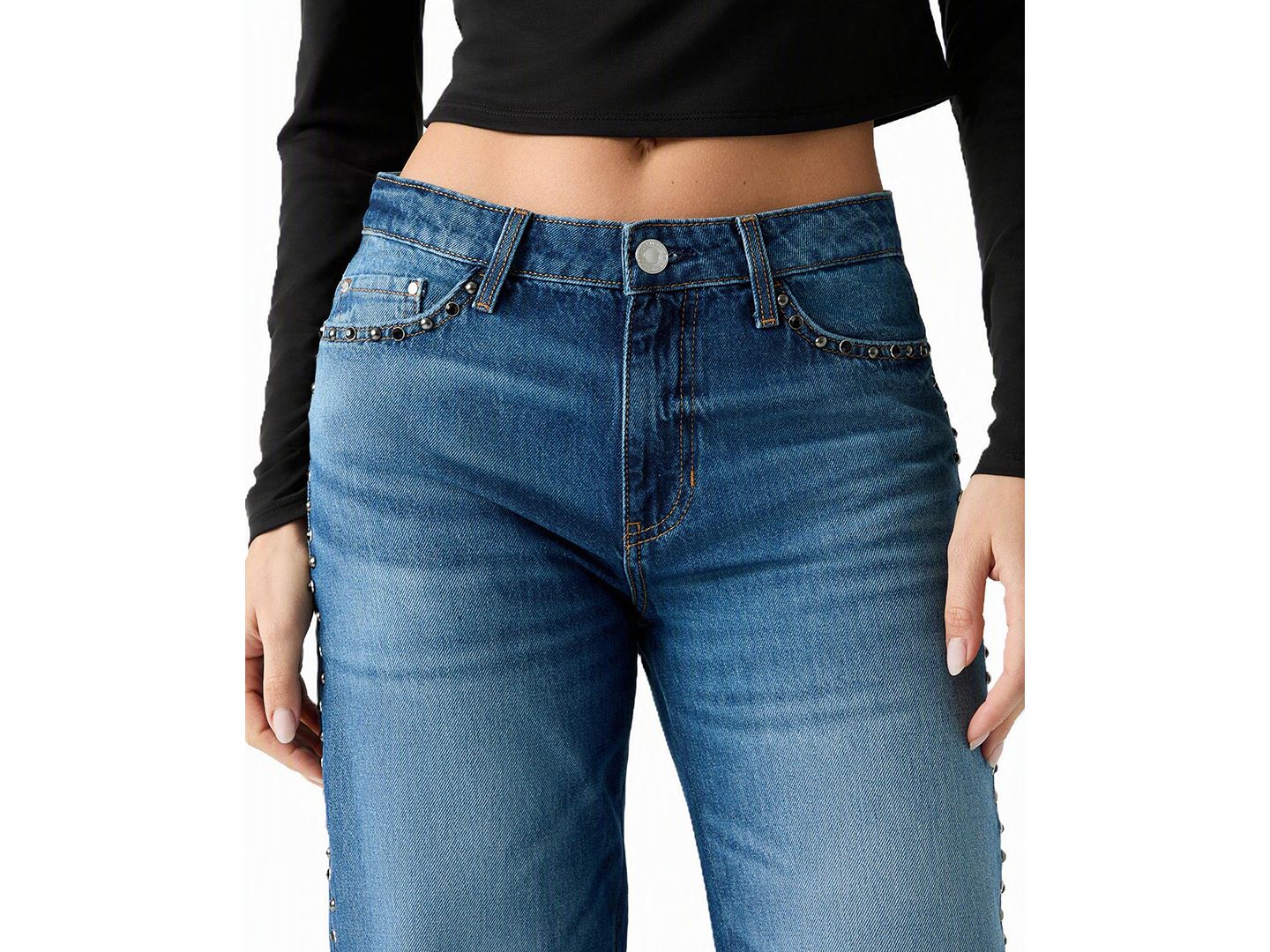 Женские джинсы GUESS Mid Rise Slouchy-Fit Straight-Leg, цвет: Синий — фото 3
