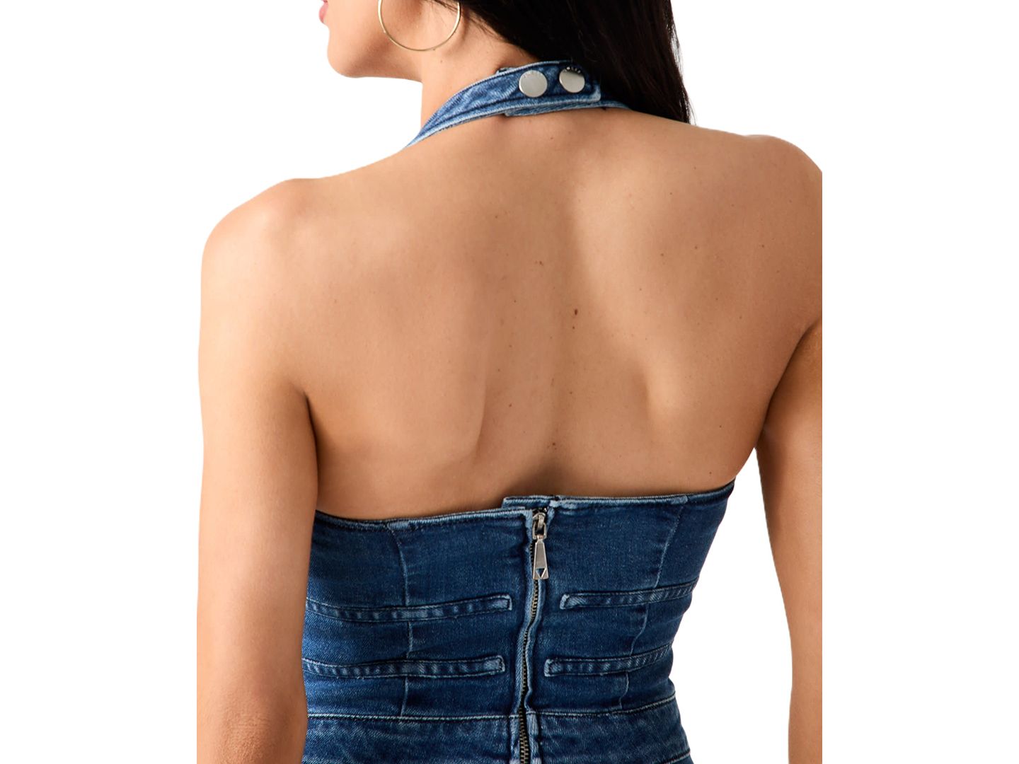 Женский комбинезон GUESS Val Halter V-Neck Wide-Leg Denim Jumpsuit, цвет: Adler — фото 4