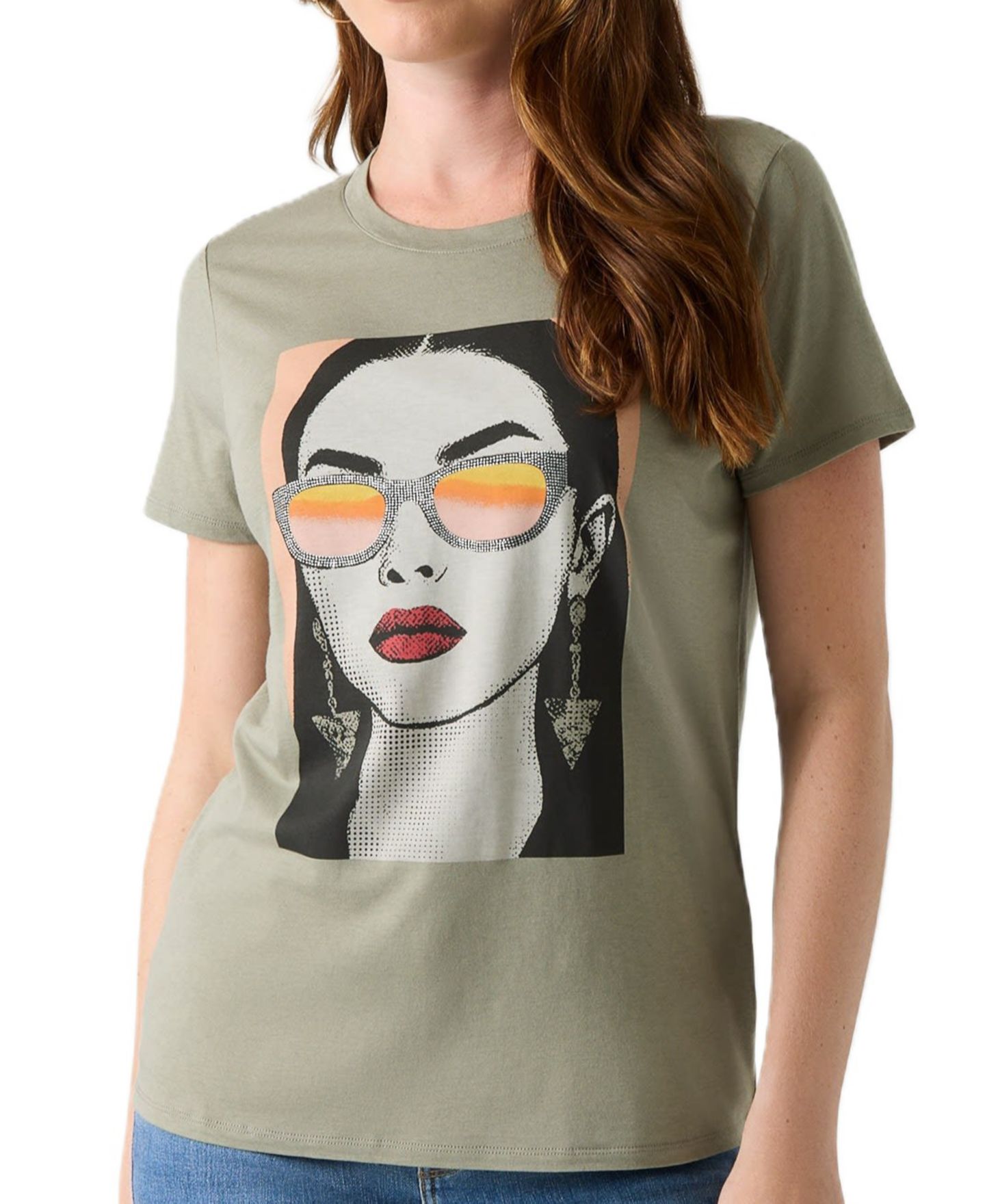 Женская футболка GUESS Sunglass Mood Easy Retro Graphic, цвет: Зелёный — фото 3