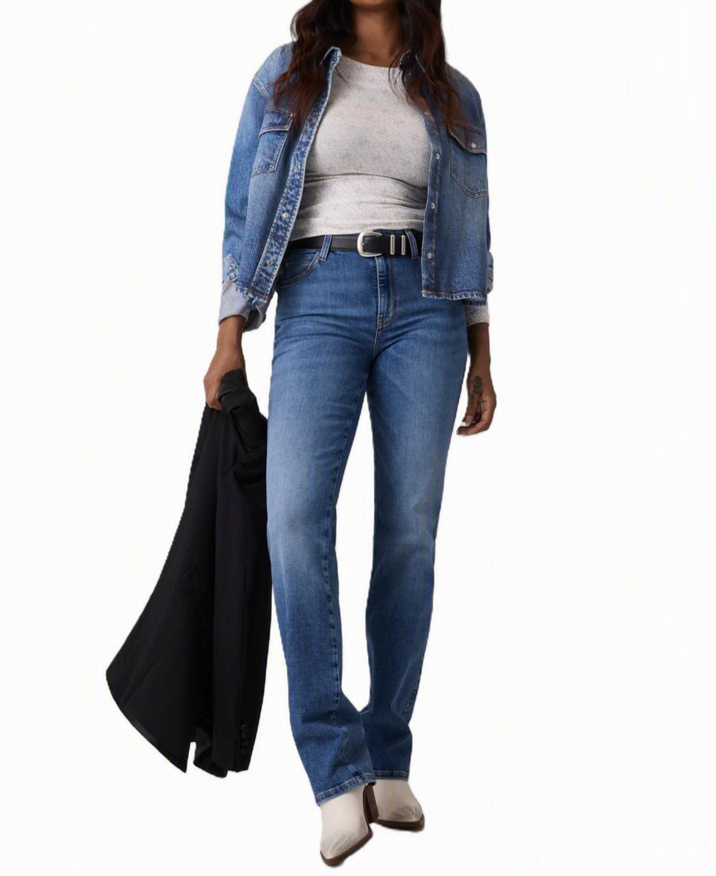 Женские джинсы GUESS Straight Mid-Rise Straight-Leg Stretch Denim Jeans, цвет: Timeless Mid — фото 2