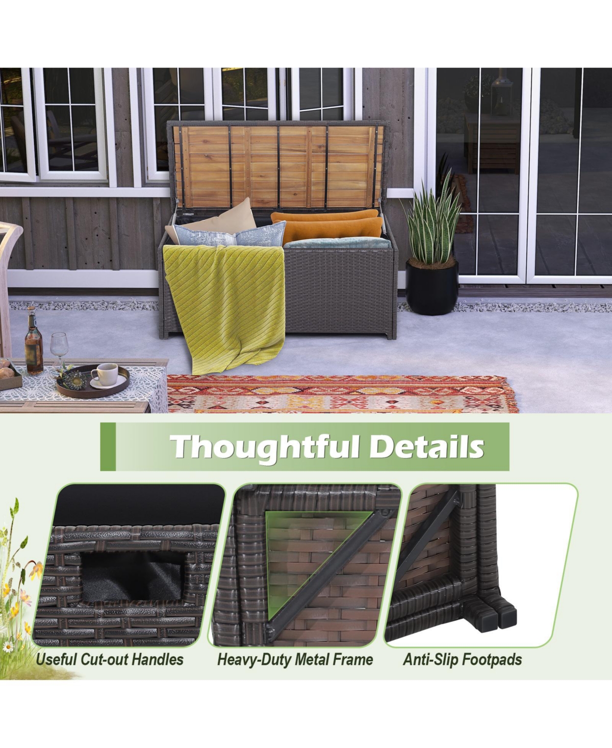 Mecale 45-Gallon Storage Bench with Acacia Lid, Holds 795 lbs