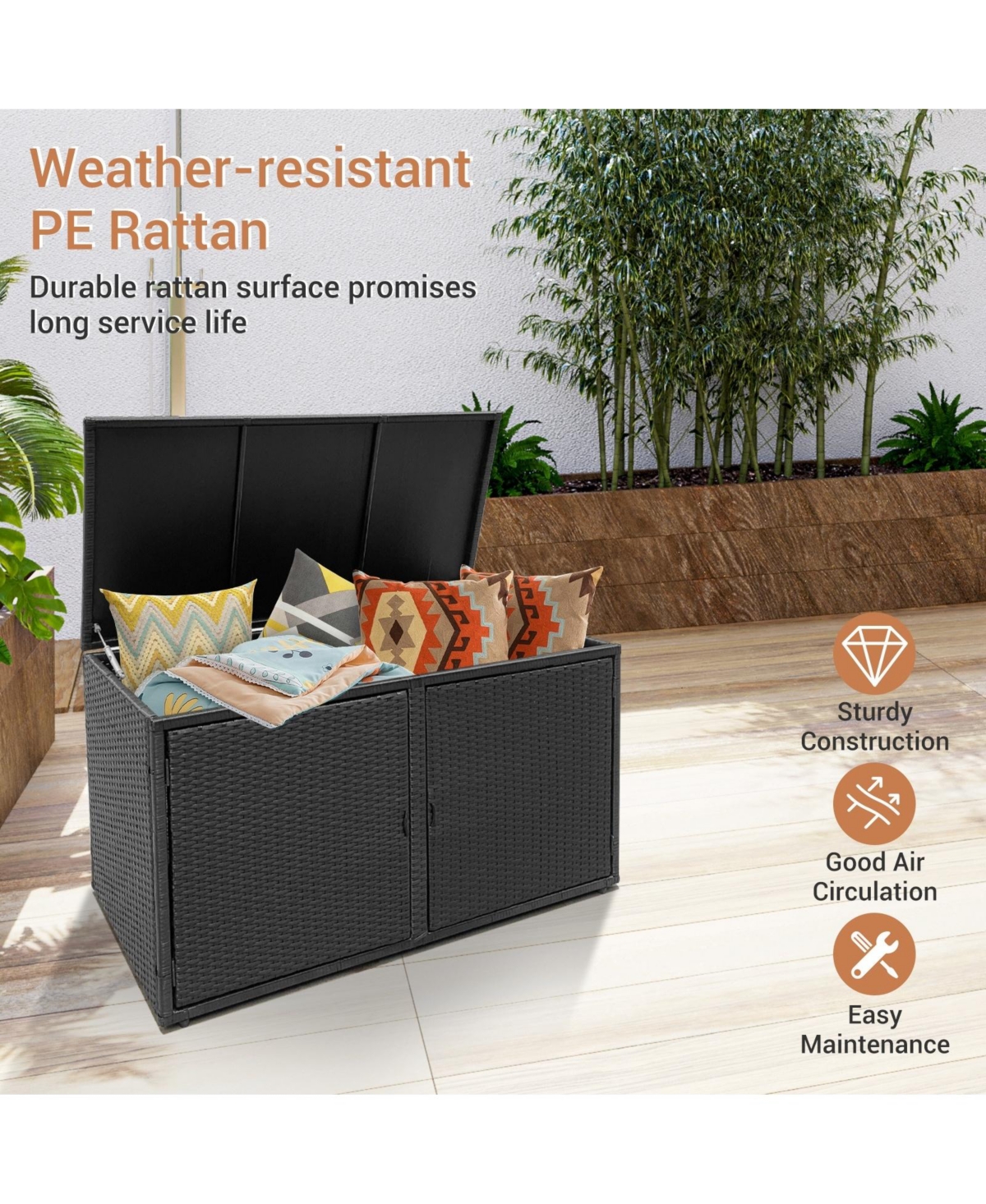 Mecale 88-Gallon Rattan Storage Cabinet with Flip Top and Double Doors