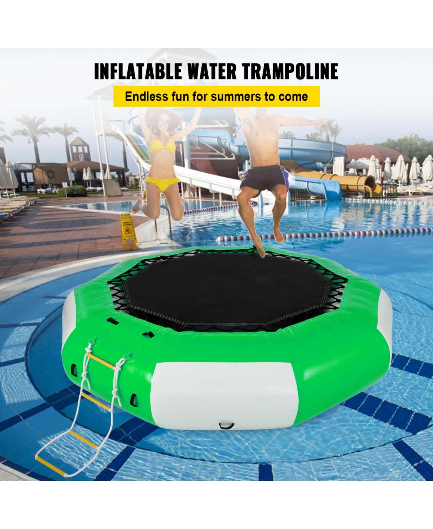 Детская игрушка SEVORLEY 10-Foot Inflatable Water Trampoline with Ladder, 880 Pounds, Ages 6+, цвет: Зелёный / Белый — фото 2