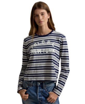 Women's Striped Crewneck Long-Sleeve T-Shirt