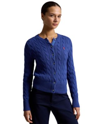 Women's Cable-Knit Cotton Crewneck Cardigan Sweater
