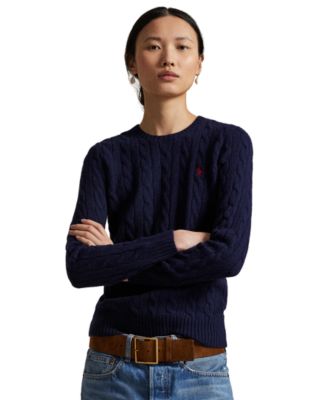 Women's Cable Wool-Cashmere Crew Neck Sweater
