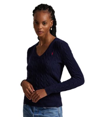 Women's Cable Wool-Cashmere V-Neck Sweater