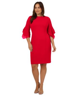Plus Size Tiered-Cuff 3/4-Sleeve Sheath Dress