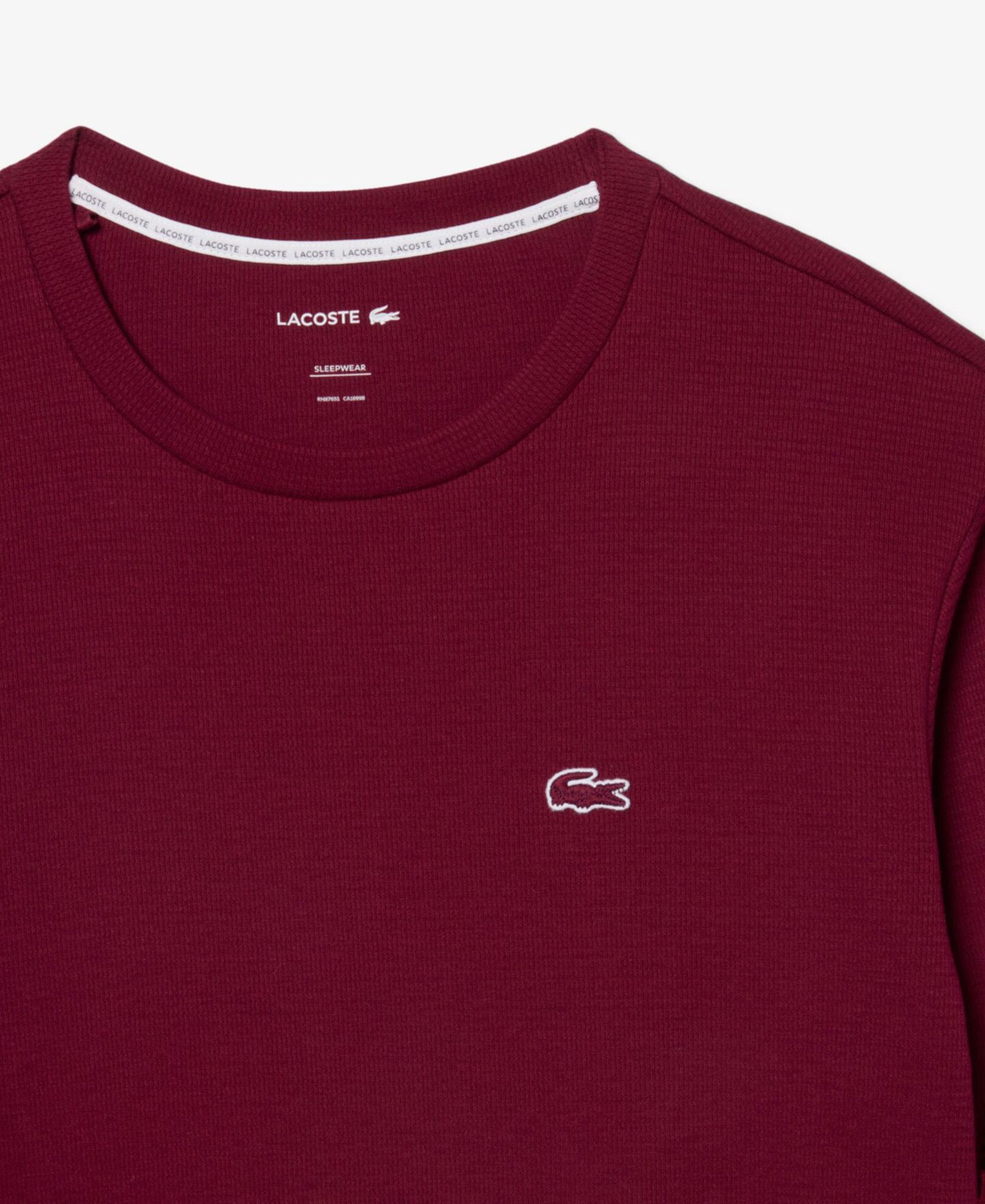 Мужская футболка Lacoste Waffle-Knit Thermal Sleep T-Shirt, цвет: Бордовый — фото 5