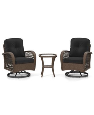 Patio Swivel Rocker Set with Tempered Glass Side Table Cushions
