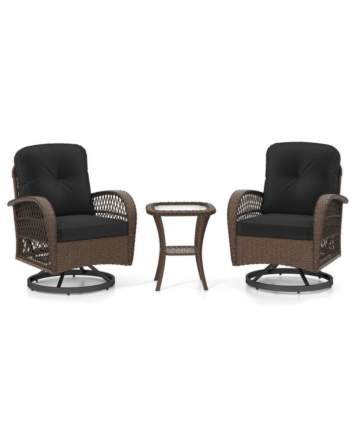 Gouun Patio Swivel Rocker Set with Tempered Glass Side Table Cushions