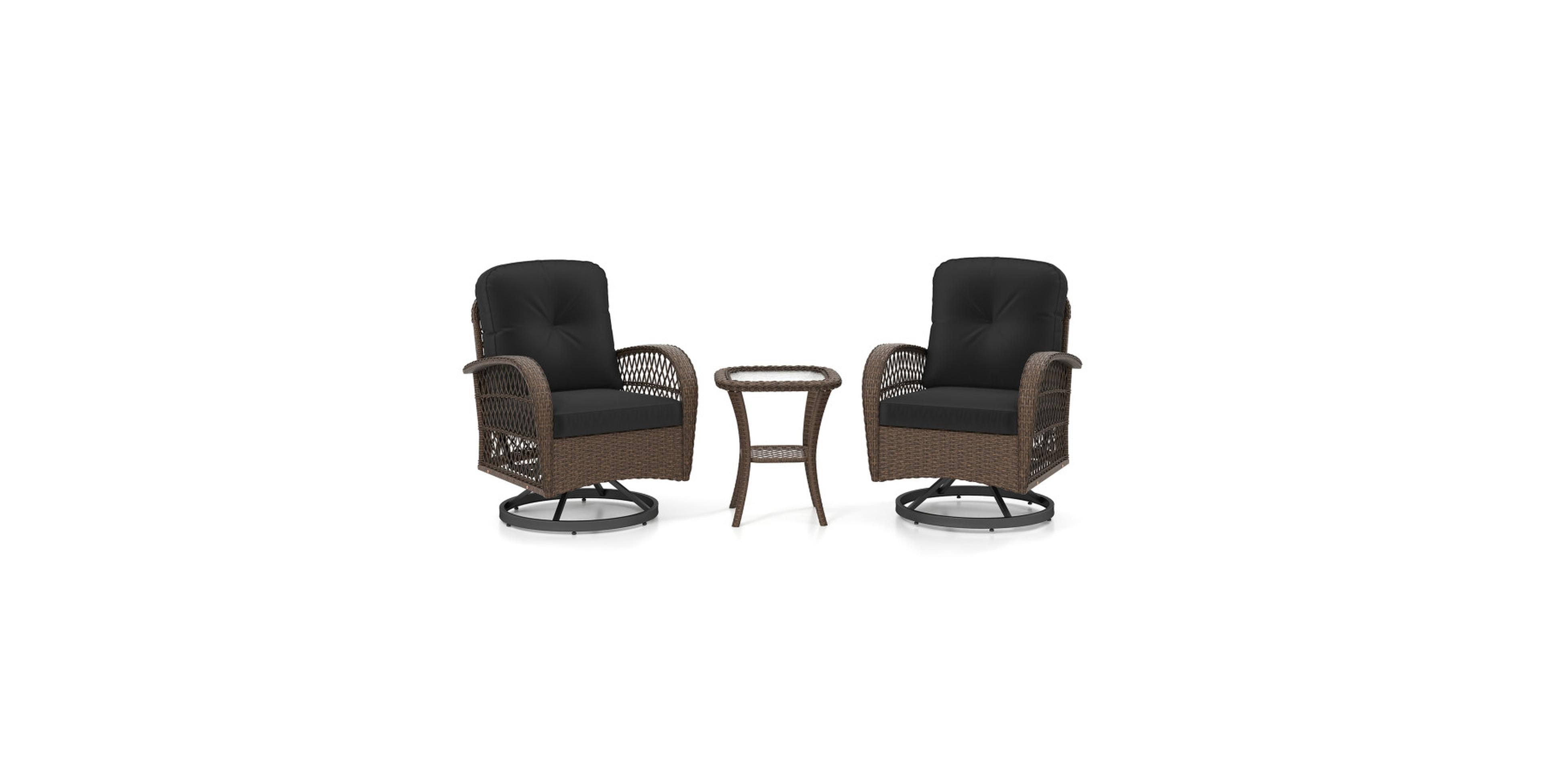 Gouun Patio Swivel Rocker Set with Tempered Glass Side Table Cushions