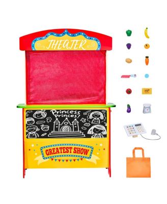 Two-in-One Reversible Puppet Theater and Market Stand with Working Scanner and Card Reader, 35-Piece Accessory Set, Ages 3+