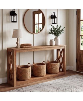 63" Farmhouse Solid Wood Console Table with X-Shaped Sides