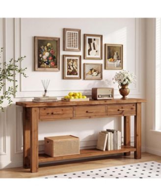 70.9" Solid Wood Console Table with 3 Drawers, Farmhouse