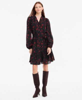 Women's Pierce Floral-Print V-Neck Long-Sleeve Dress