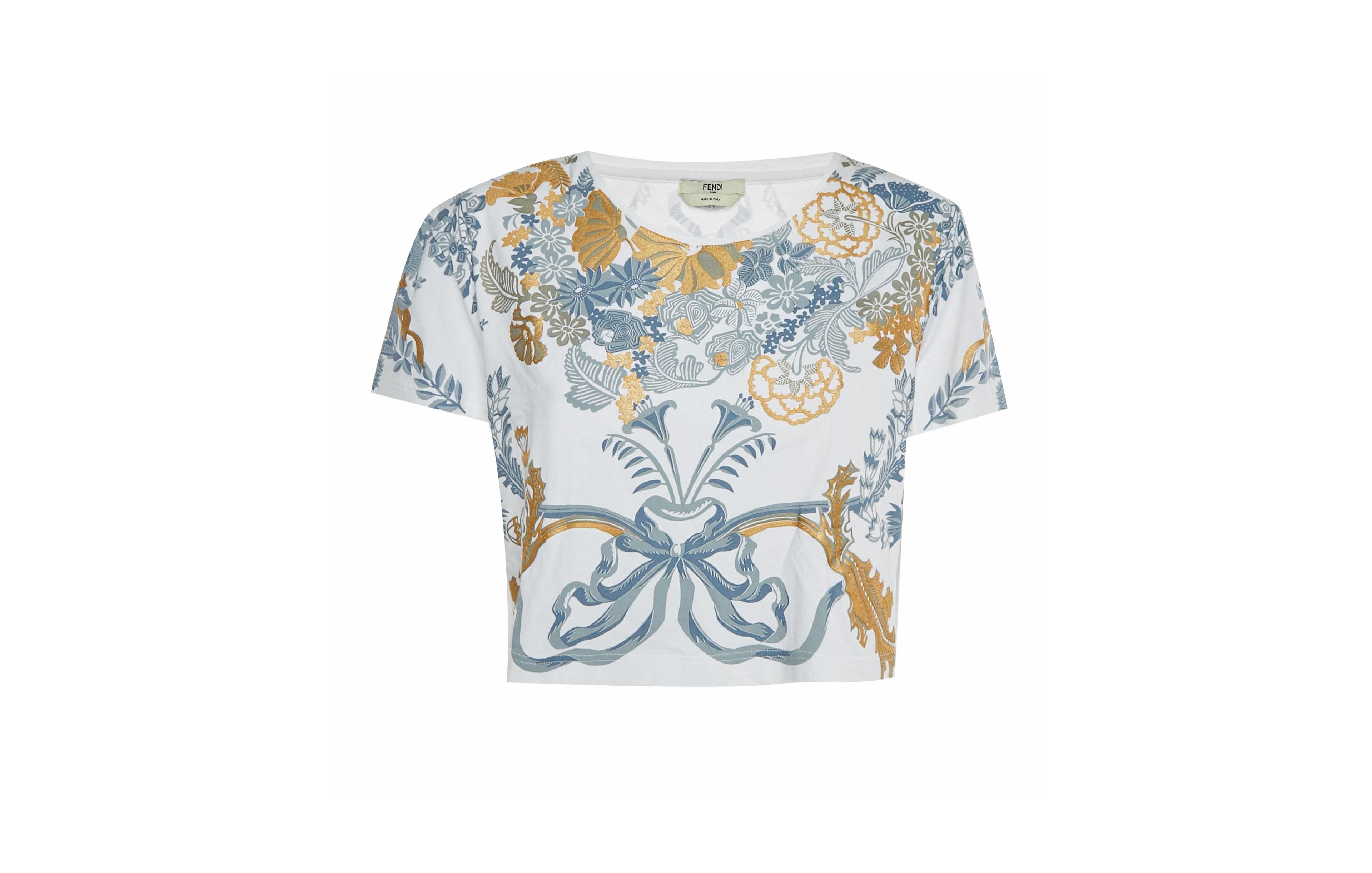 Pre-Owned Fendi Women's Floral Print Cotton Knit Crop Top