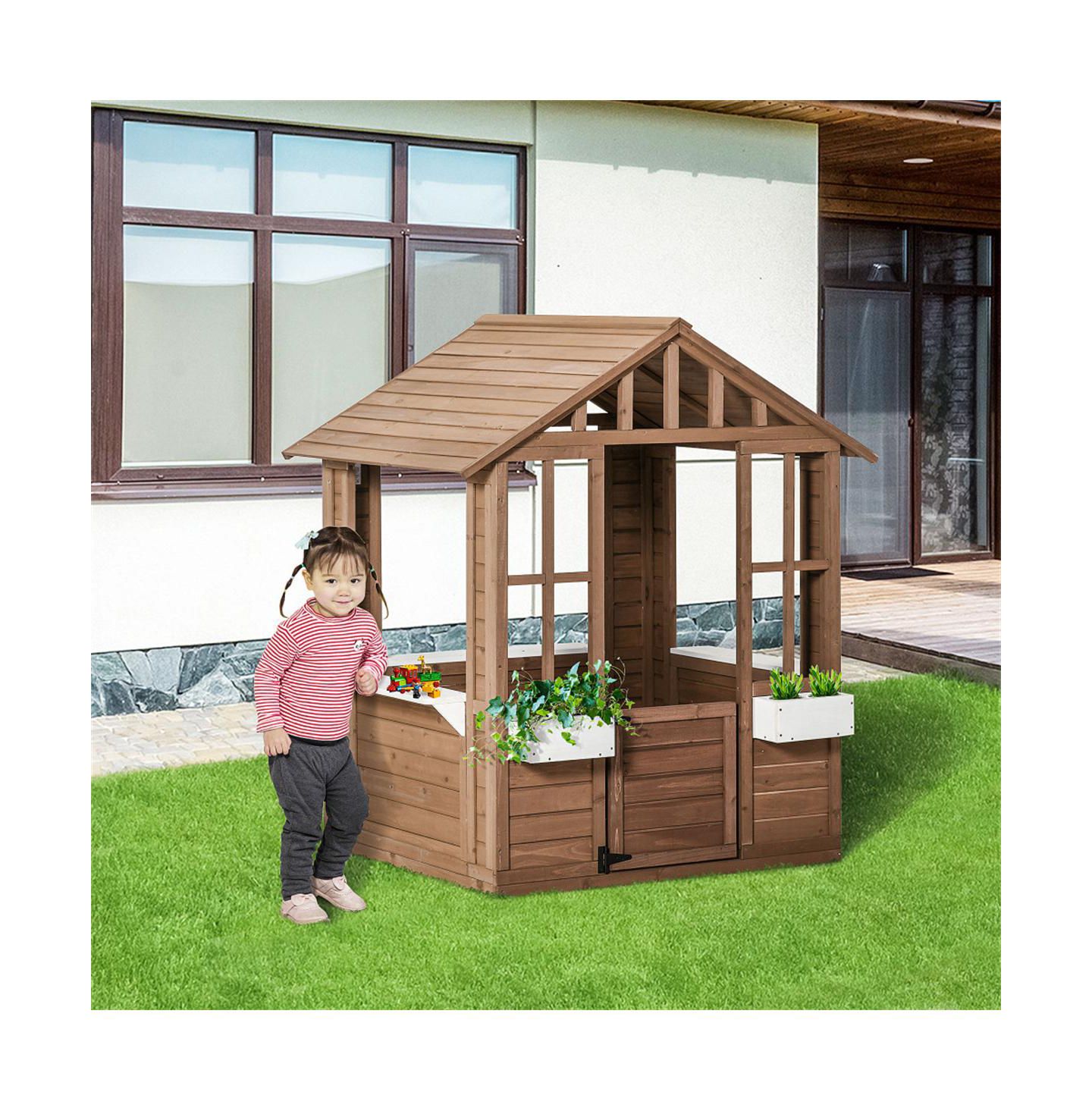 Детская игрушка YOBTOP Cottage Working-Door Solid Fir Wood 1-Piece Playhouse, Ages 3-8 — фото 9
