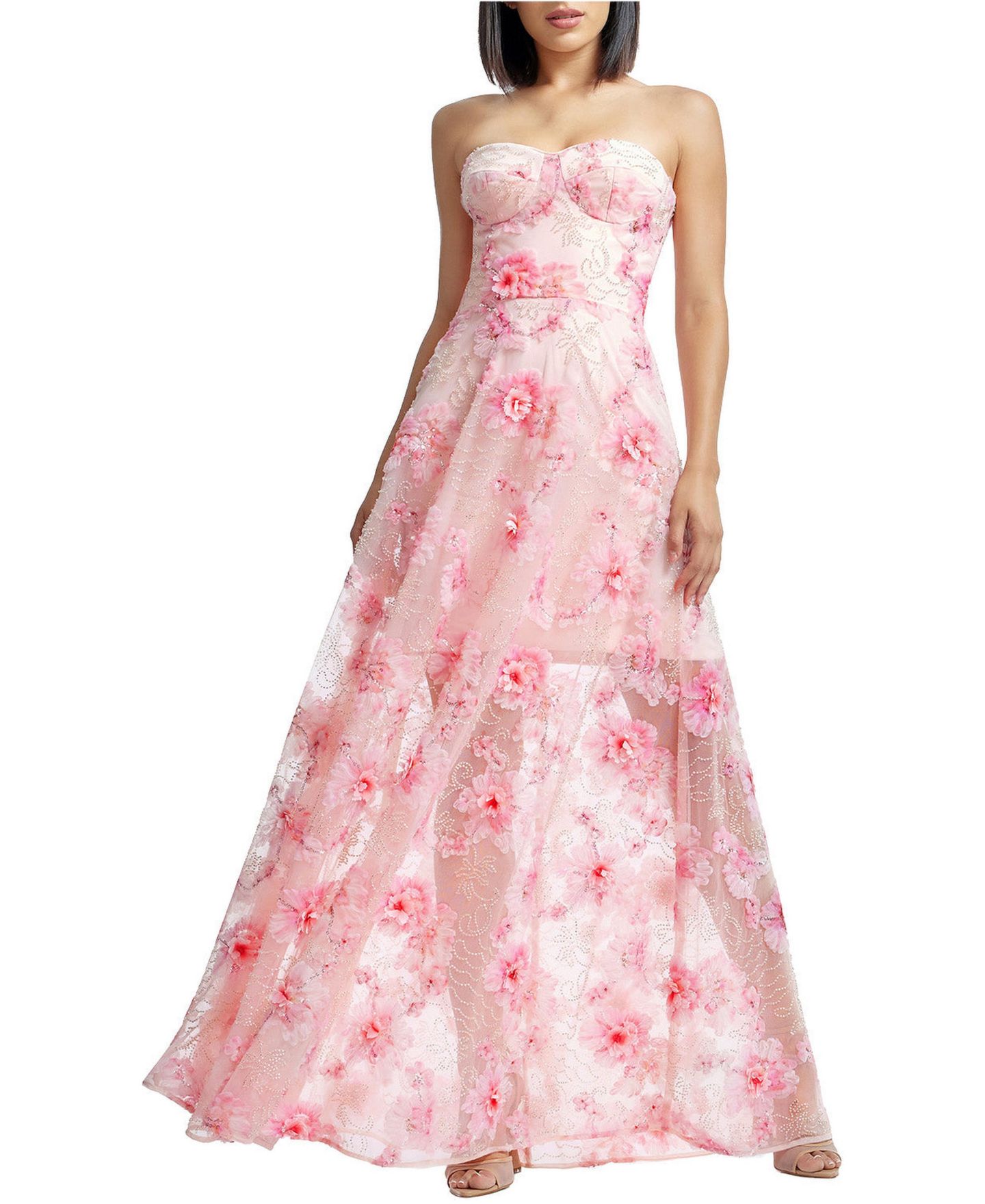 Женское платье Dress the Population Connor Strapless Sweetheart 3D Floral Gown, цвет: Розовый разноцветный — фото 2