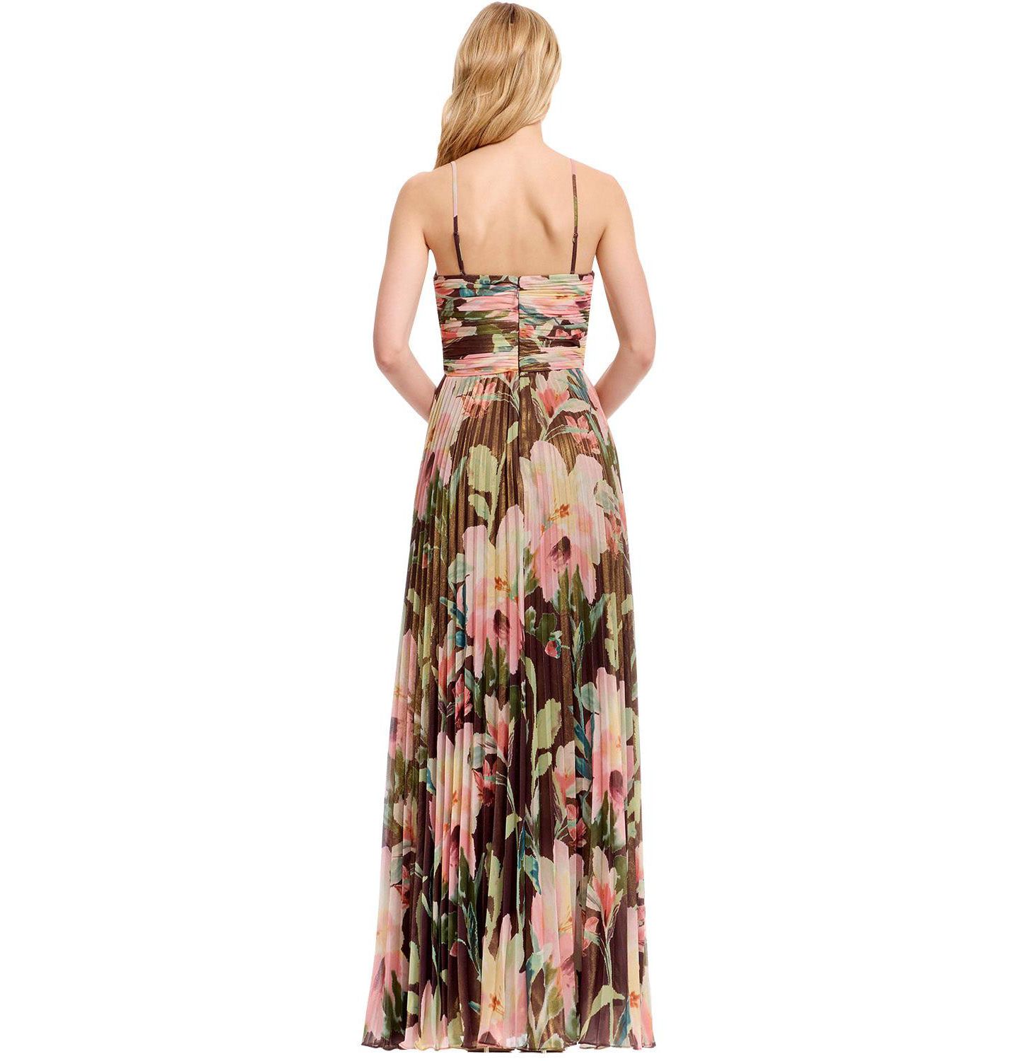 Женское платье Dress the Population Floral-Print Pleated A-line V-Neck Gown, цвет: Мокко разноцветный — фото 6