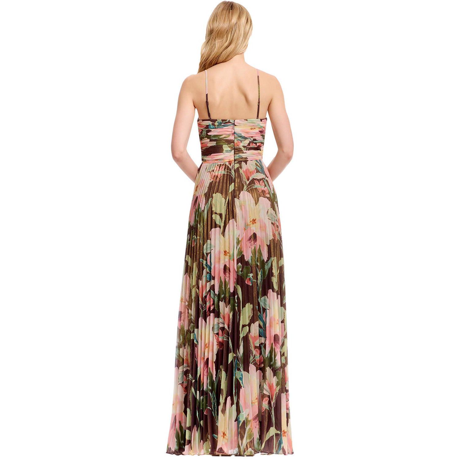 Women's Floral Pleated V-Neck Gown