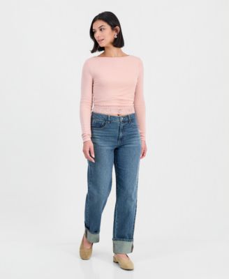 Women's High-Waisted Cuffed-Hem Straight-Leg Jeans