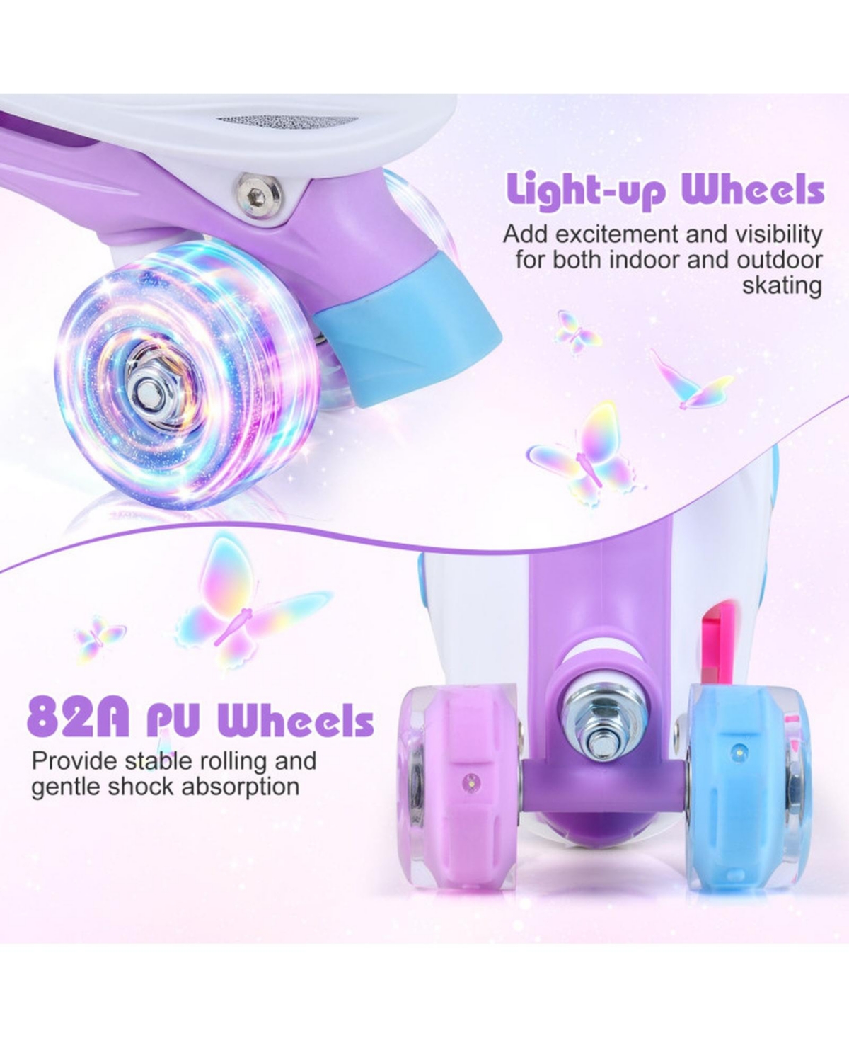 Sugift Expandable Quad Roller Skates for Older Kids with Reinforced Brake and Led Wheels Ages 9-14