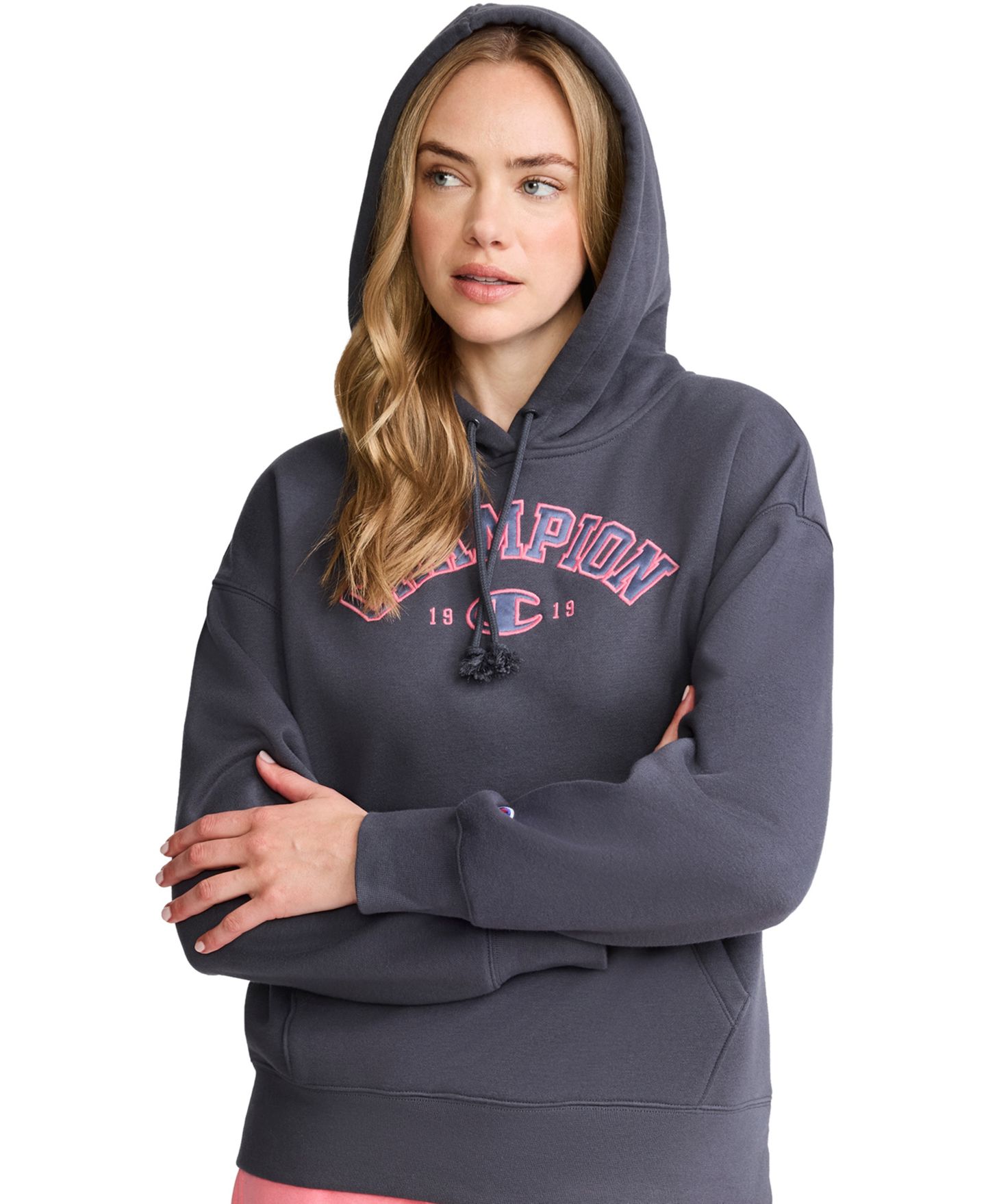 Женское худи Champion Fleece Long-Sleeve Satin Applique, цвет: Стальной — фото 3