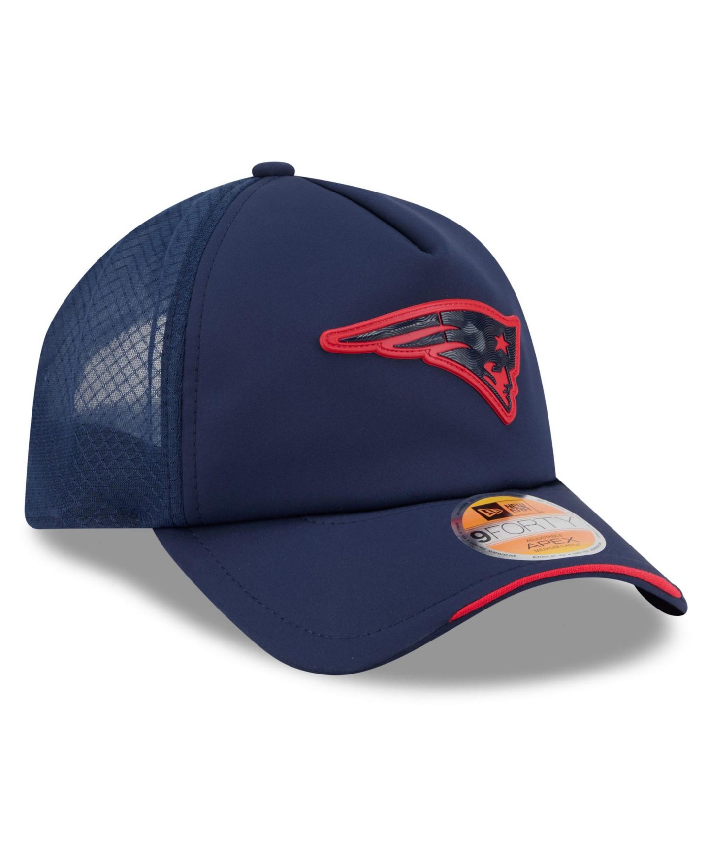 Мужская кепка New Era Navy New England Patriots 2026 Sideline Apex 9FORTY Adjustable Trucker Hat — фото 4