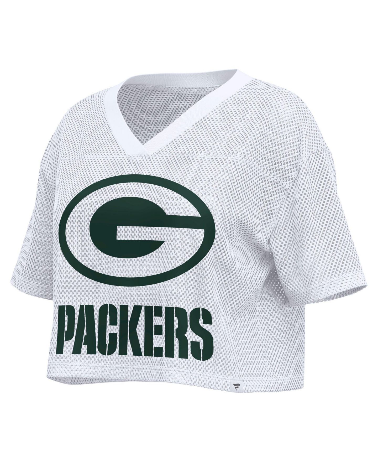 Женский топ Fanatics White Green Bay Packers Oversized Mesh Cropped V-Neck Jersey — фото 3