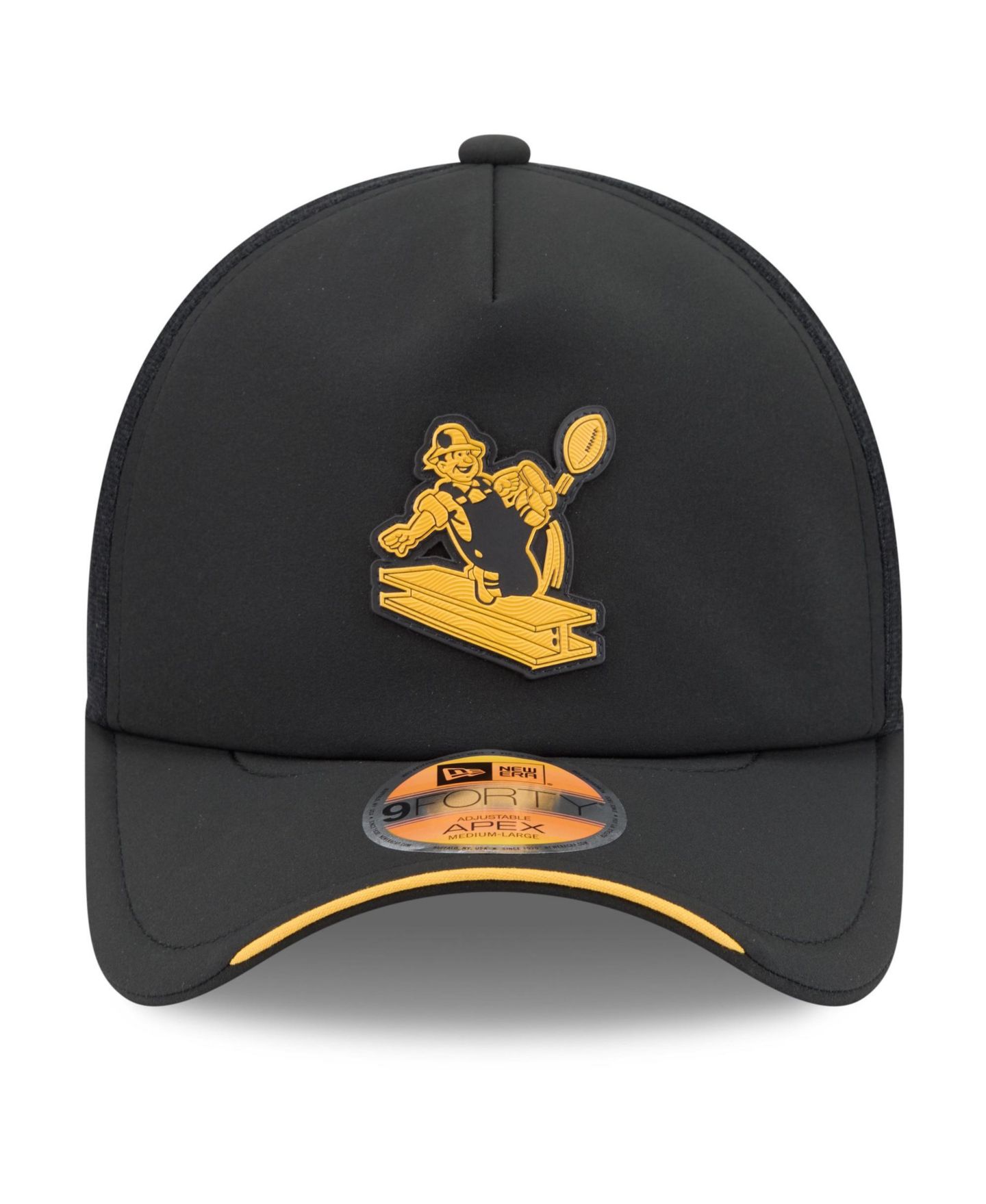 Мужская кепка New Era Black Pittsburgh Steelers 2026 Sideline Throwback Apex 9FORTY Adjustable Trucker Hat — фото 5