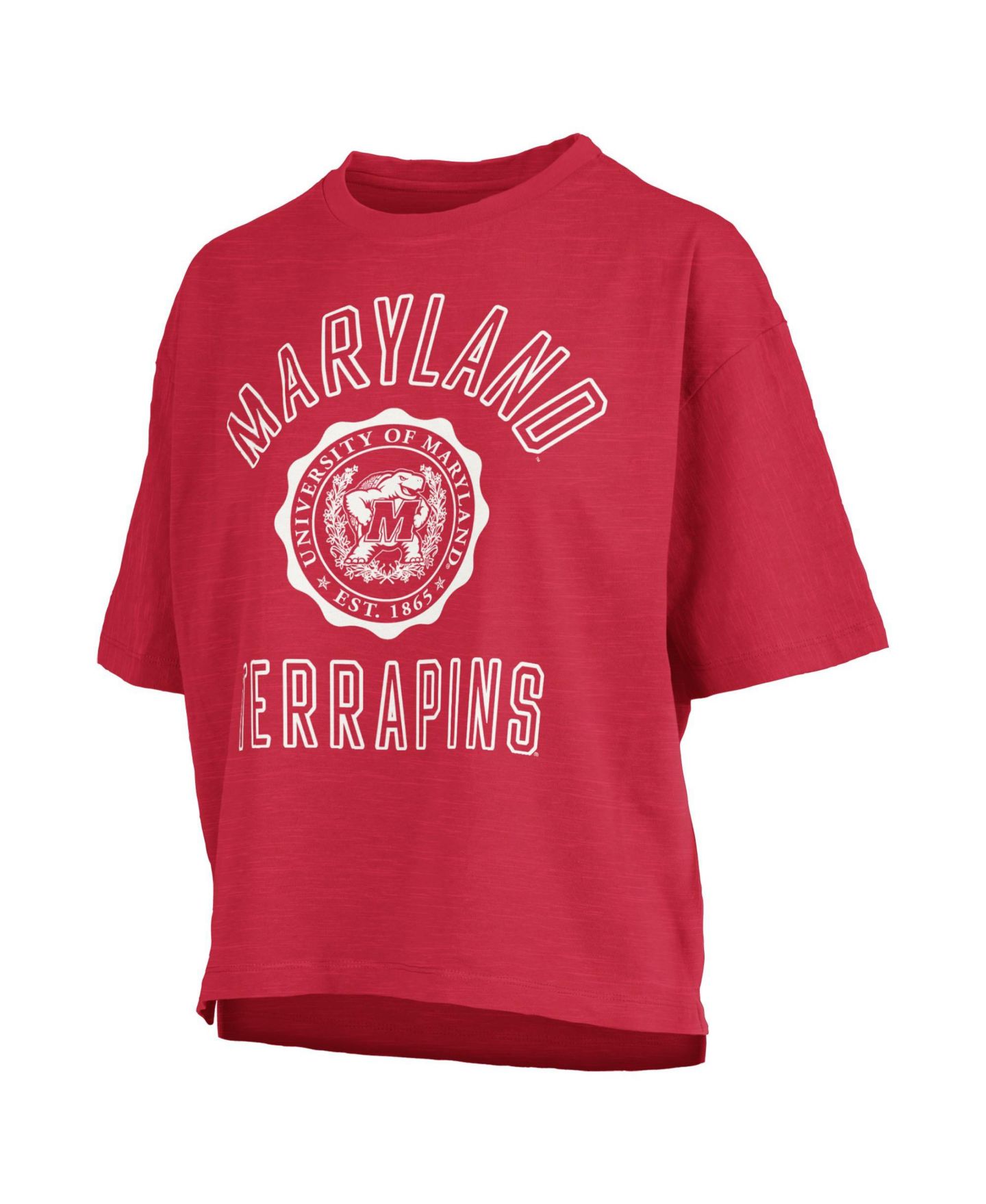 Женская футболка Pressbox Red Maryland Terrapins Motley Crew Bishop Waist Length Oversized Slub — фото 3