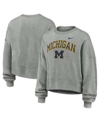 Women's Heather Gray Michigan Wolverines Oversized Phoenix Arch Pullover Sweatshirt