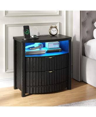 Modern Nightstand With Human Sensor Light, Charging Station, Lockable Drawer